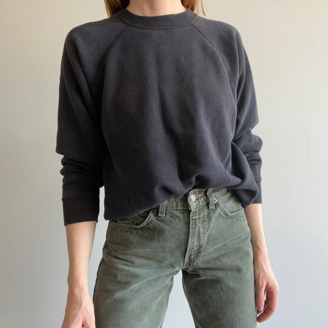 1980s Faded Black Raglan Sweatshirt by Pannill