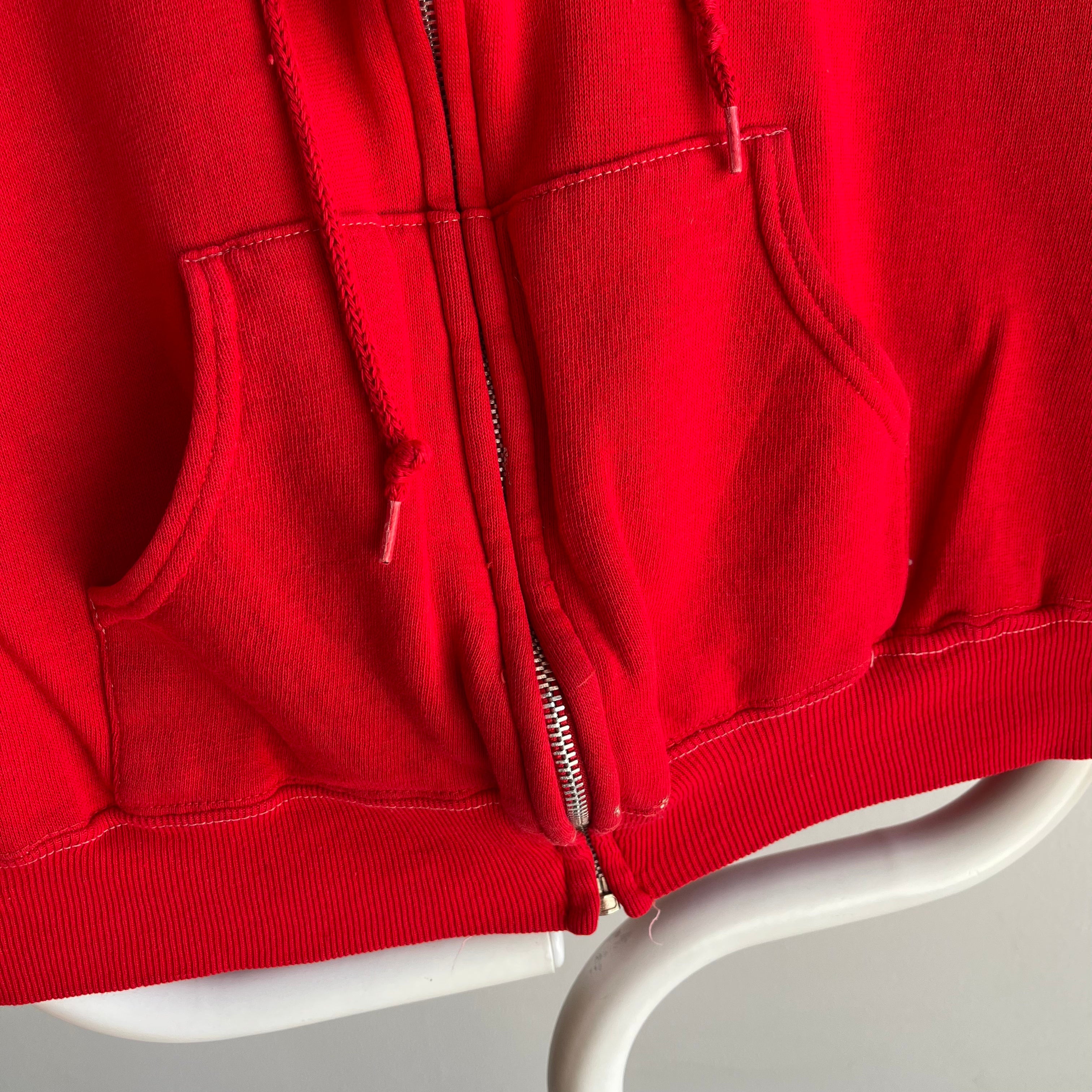 1980s Stained Red Zip Up Hoodie