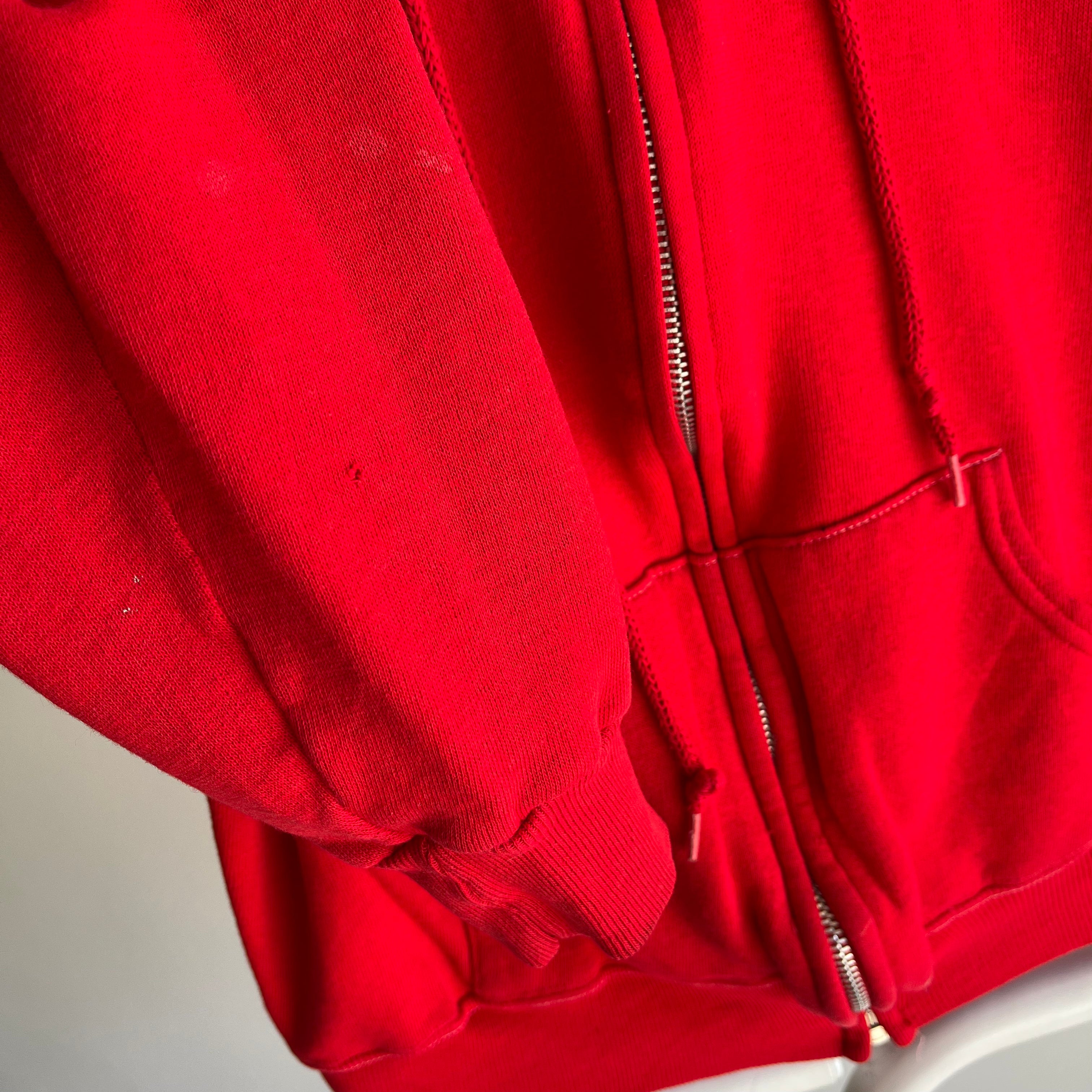 1980s Stained Red Zip Up Hoodie