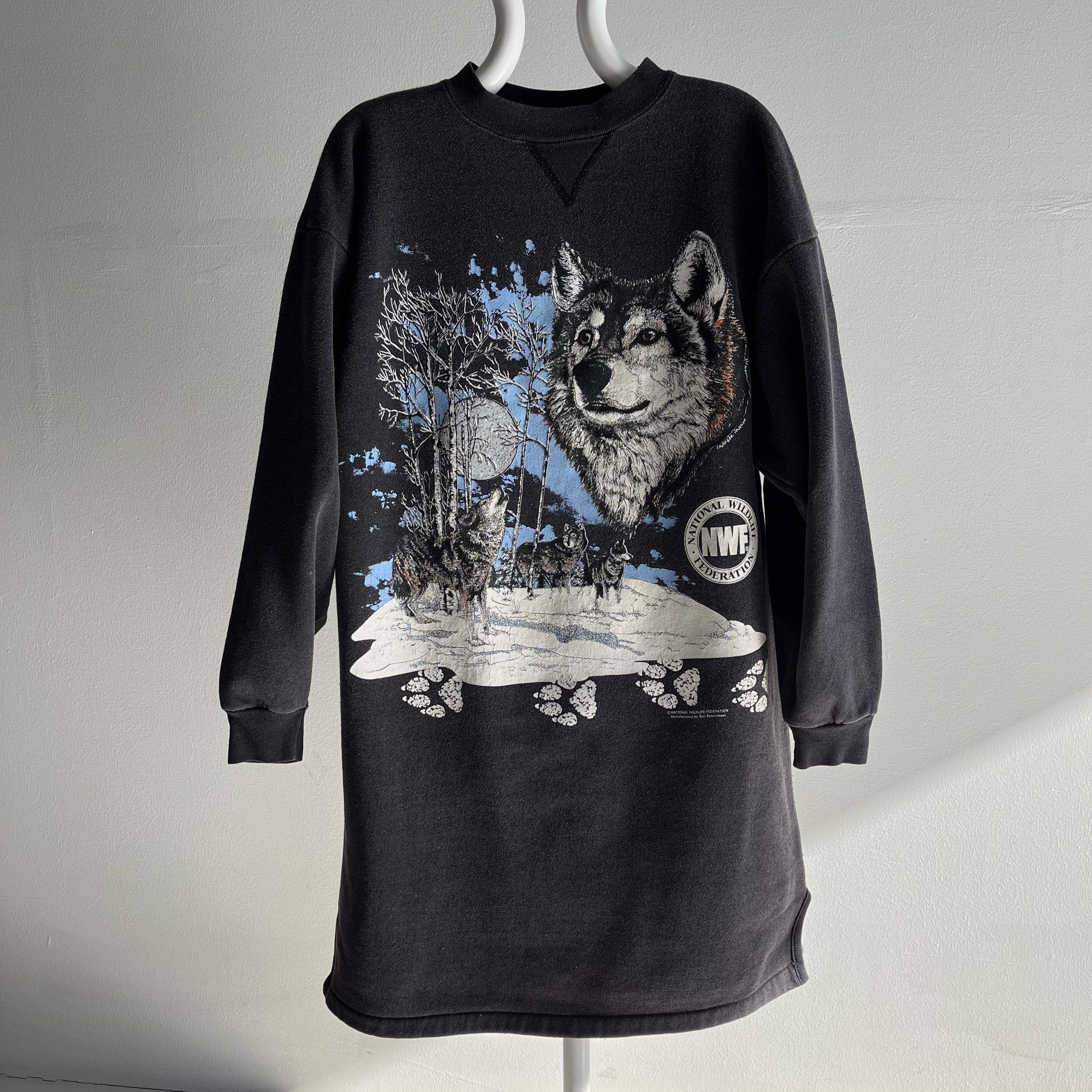 1990s Ok, WOW, Wolf Sweatshirt Dress/ 