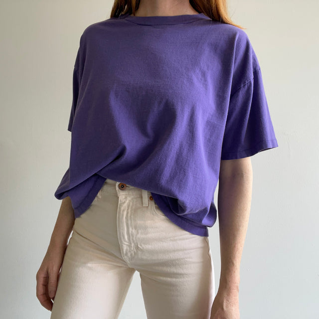 Années 1990 Hanes Her Way Boxy T-shirt en coton violet blanc - AMOUR !