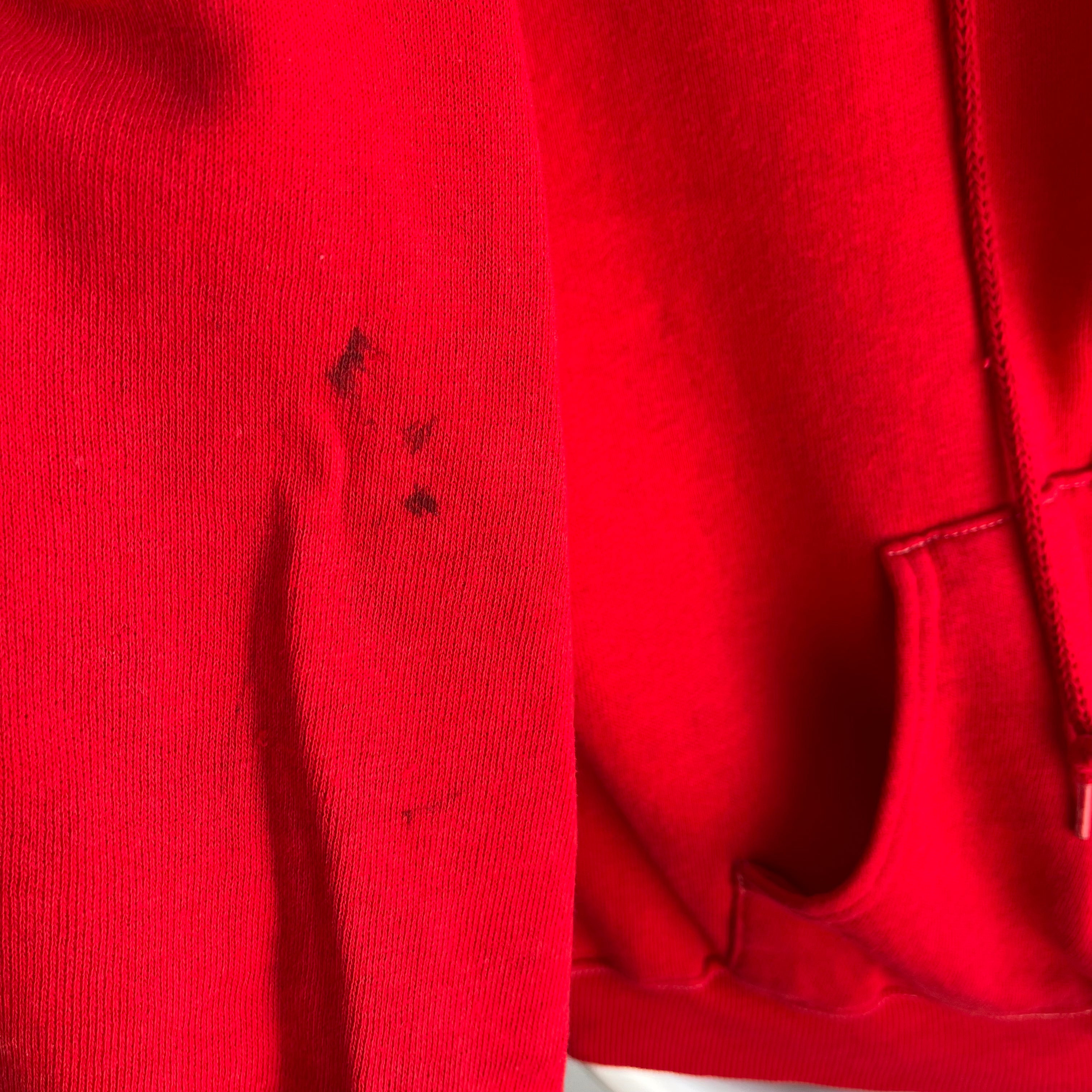 1980s Stained Red Zip Up Hoodie