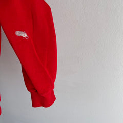 Sweat à capuche zippé rouge taché des années 1980