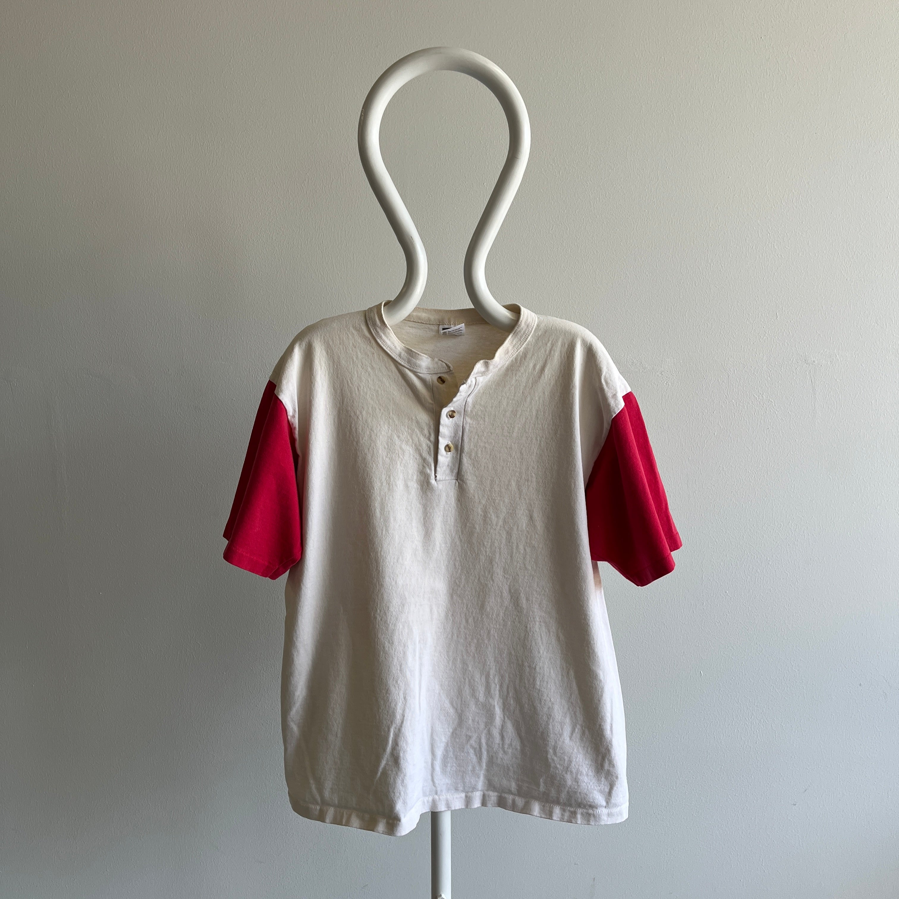 T-shirt 1990s Cotton Baseball Henley Color Block