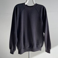 1990s Faded Blank Black Soft and Slouchy Raglan