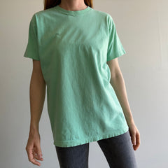 T-shirt en coton vert/bleu écume de mer super doux des années 1980