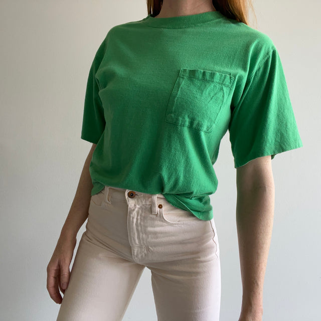 T-shirt en coton vert Kelly vierge des années 1980