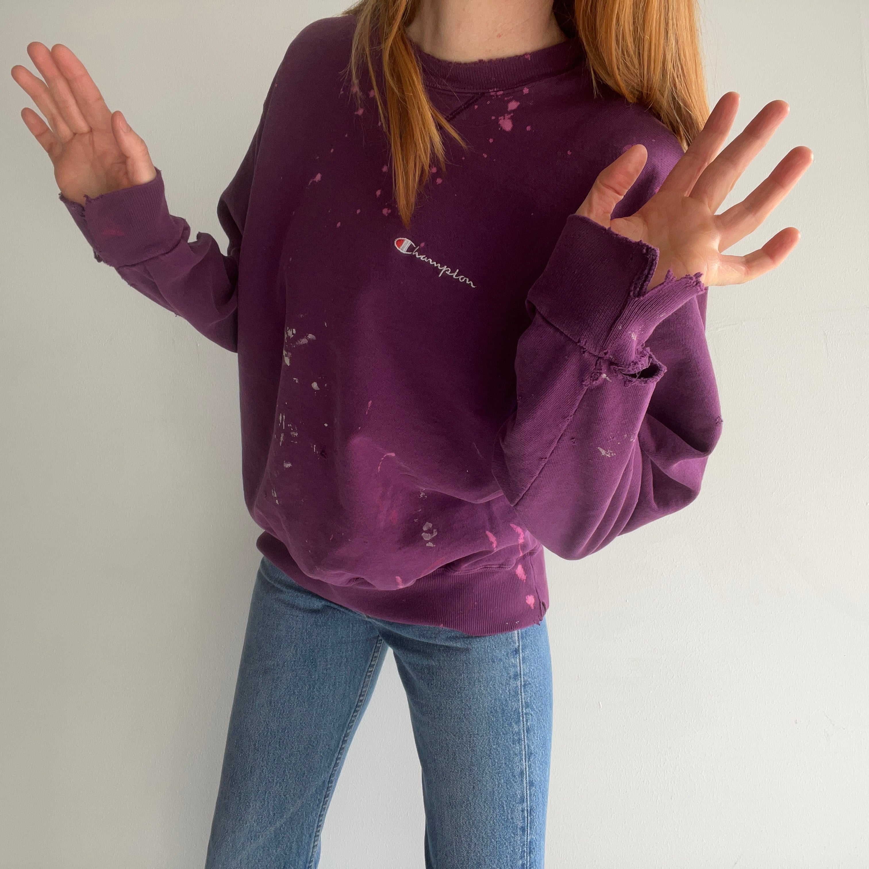 1990s Paint Stained and Thrashed Champion Brand Sweatshirt