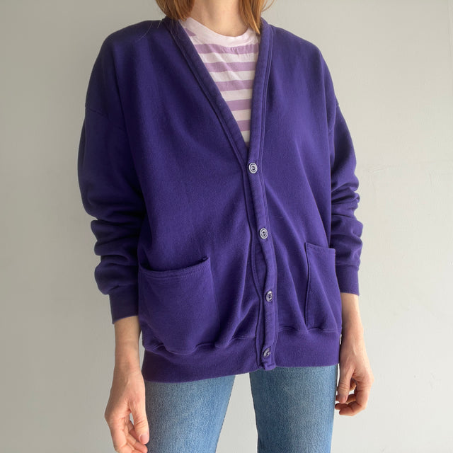 Cardigan molletonné violet des années 1980 par Jerzees