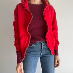 1980s Stained Red Zip Up Hoodie