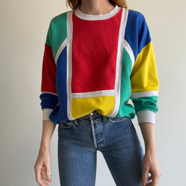 Sweat-shirt à blocs de couleurs SUPER ULTRA EXTRA FAB des années 1980