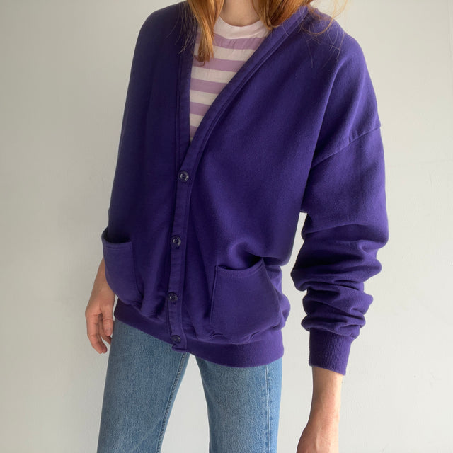 Cardigan molletonné violet des années 1980 par Jerzees