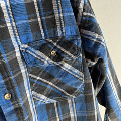 1990s Blue, Black and White OSFMany Boxy Medium Weight Cotton Flannel