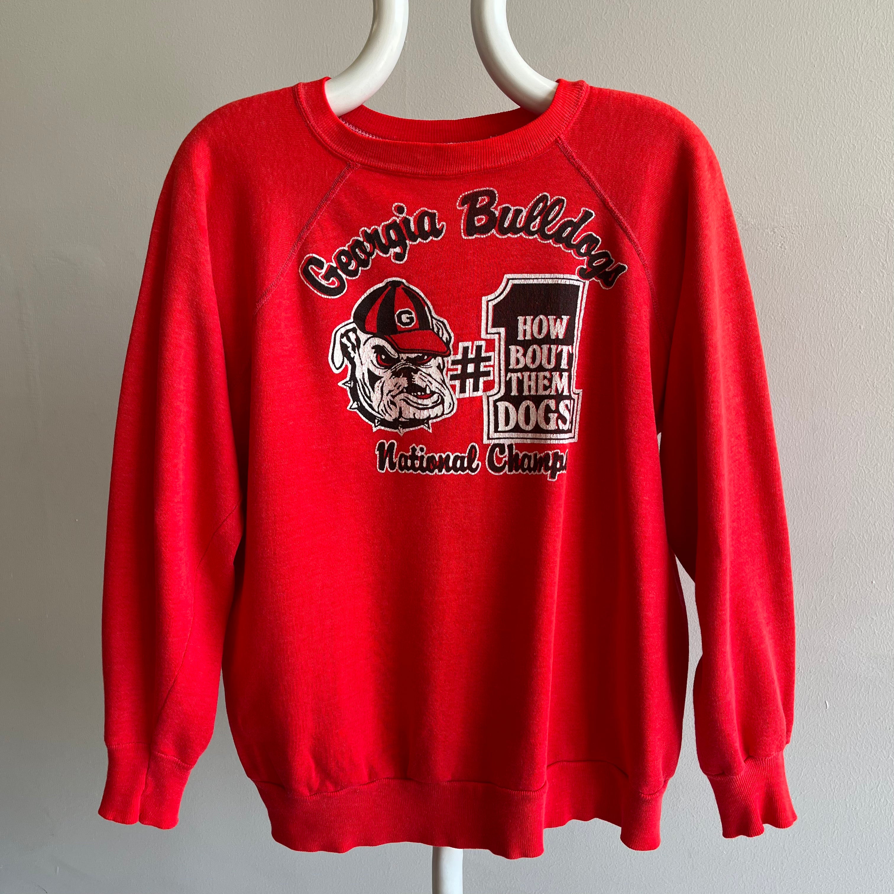 Sweat-shirt Georgia Bulldog Champs des années 1970 aminci et usé