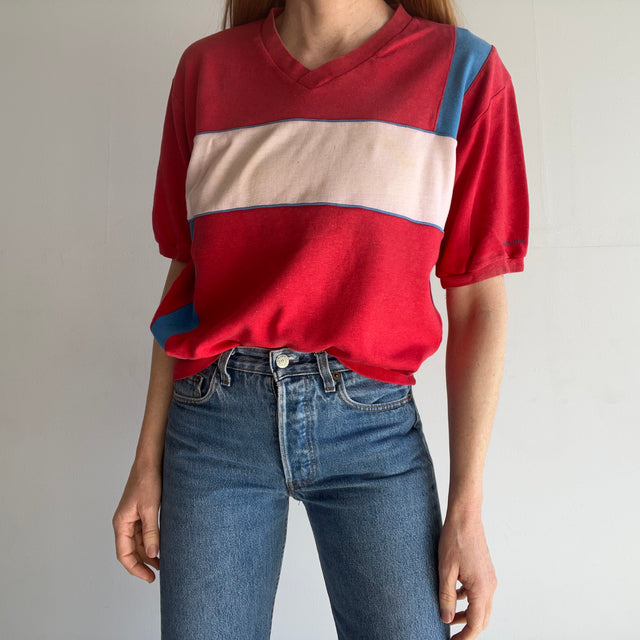 1980s Mc Gregor Tri Colour Slouchy Knit Warm Up/T-Shirt