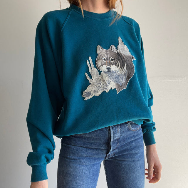 1980s DIY Wolf Applique Sweatshirt