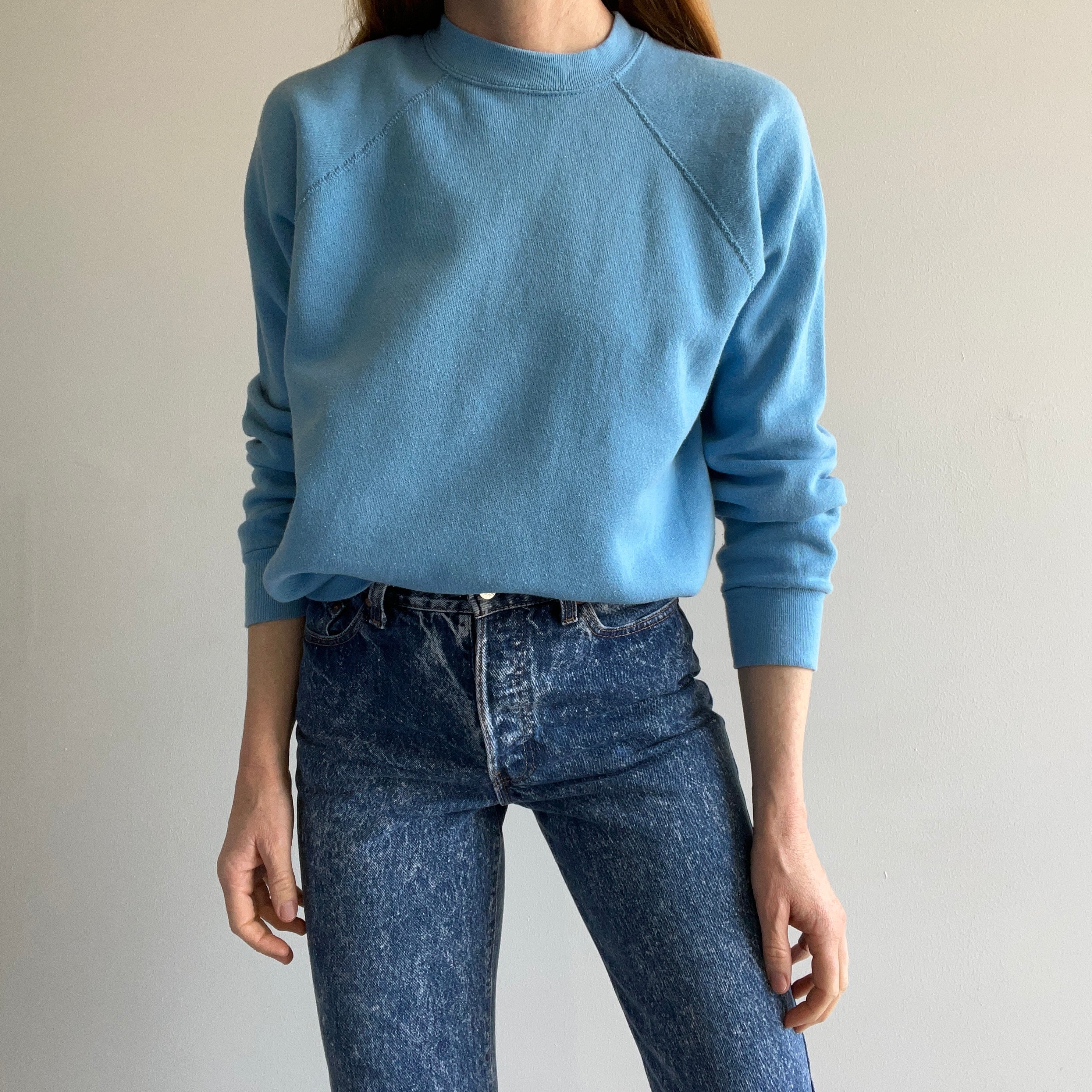 1980s Blank Baby Blue Raglan by Velva Sheen !!!