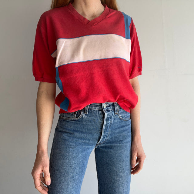 1980s Mc Gregor Tri Colour Slouchy Knit Warm Up/T-Shirt