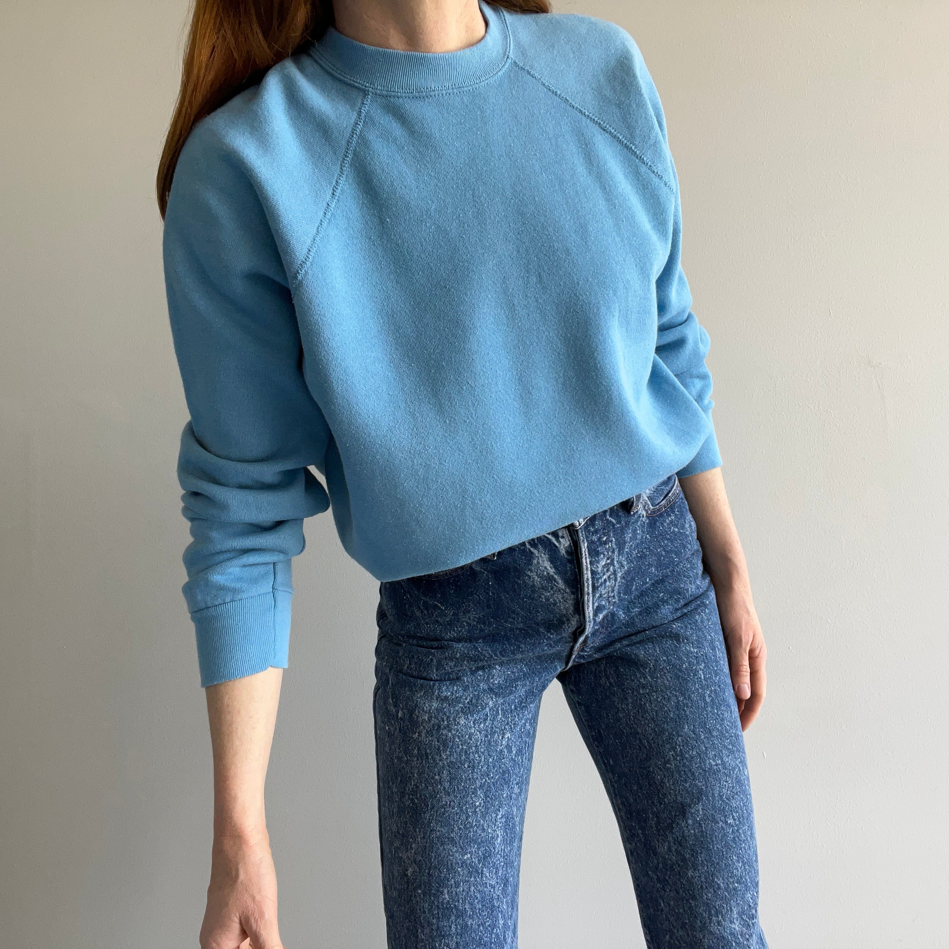 1980s Blank Baby Blue Raglan by Velva Sheen !!!