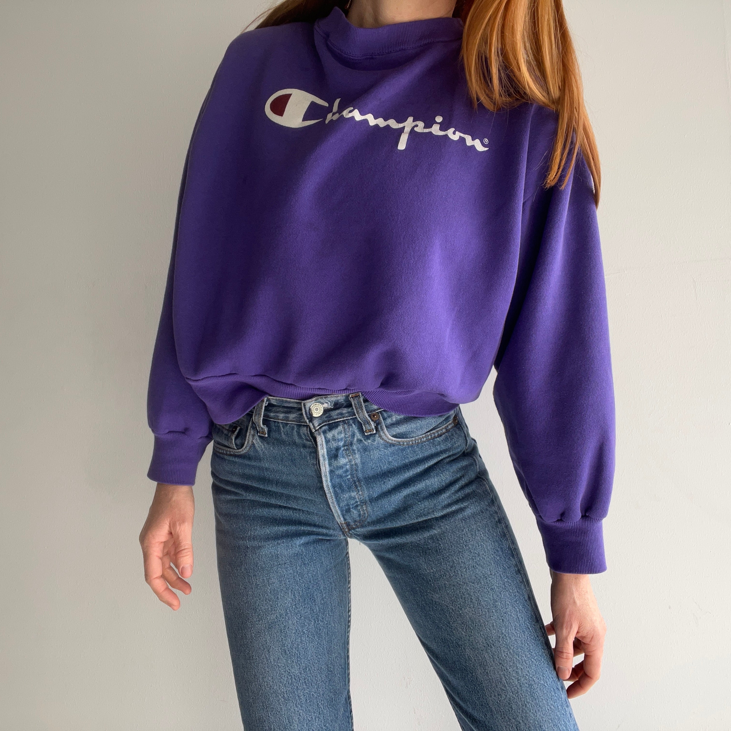 GG 1980s Champion Brand Boxy Purple Sweatshirt