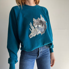 Sweat-shirt à appliques de loup bricolage des années 1980