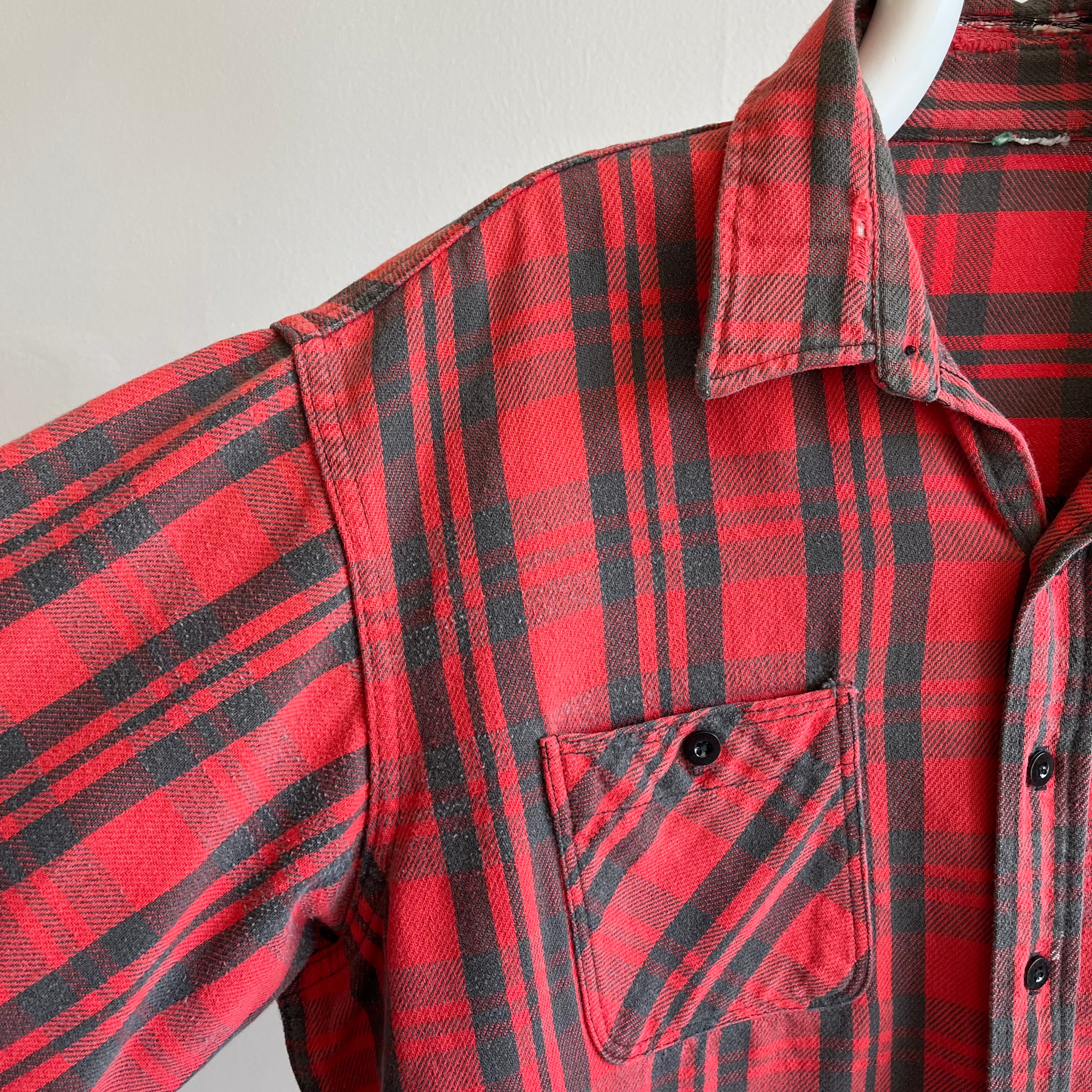 1990s Boxy Mended Cotton Flannel - THIS IS RAD (IMO)