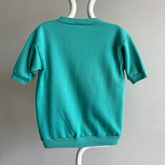1980s Teal V-Neck Short Sleeve Warm Up Sweatshirt