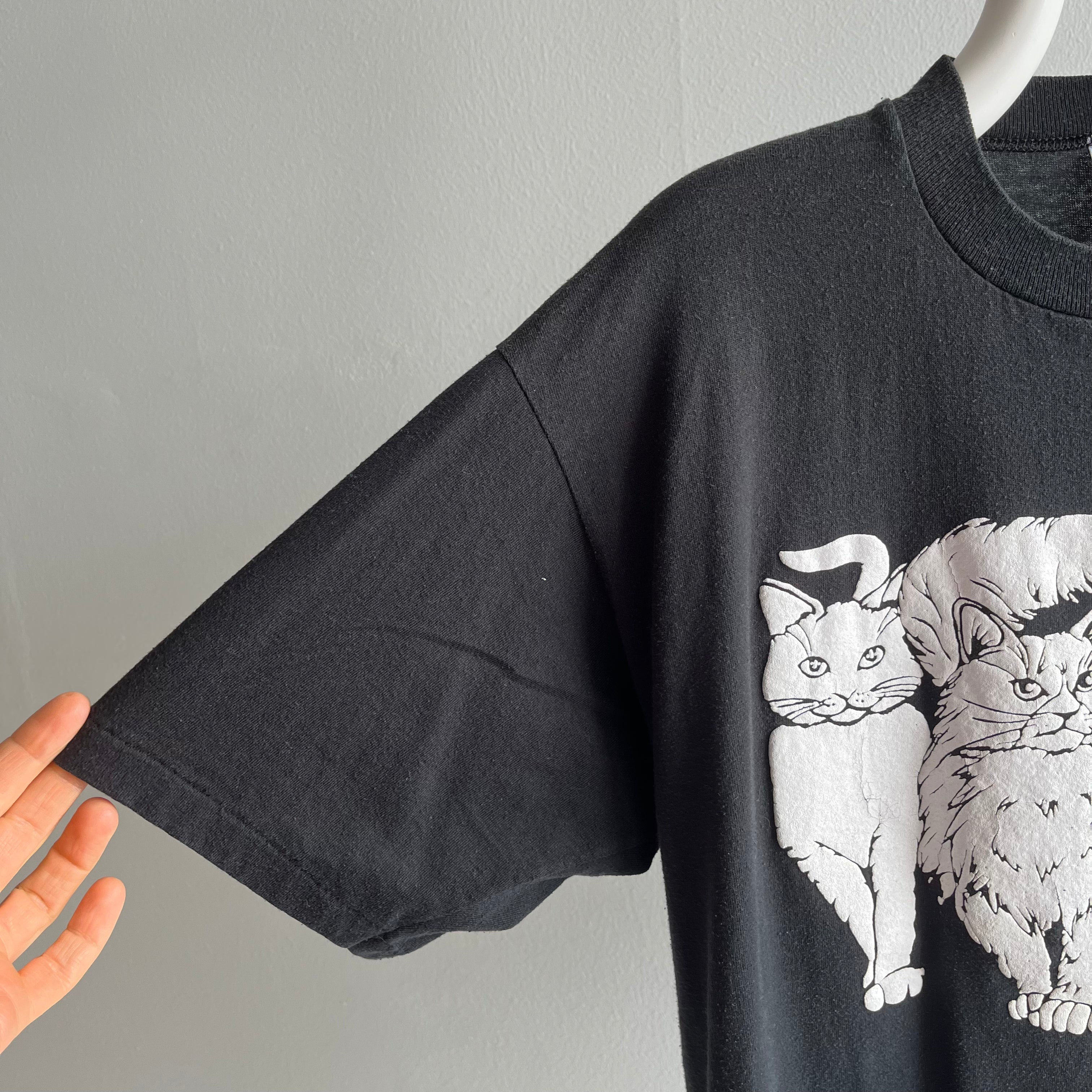 1980s Heads and Tails Front and Back Cat Person T-Shirt
