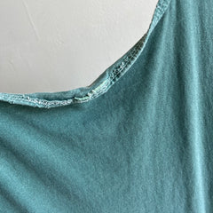 1980s Thrashed and Faded Blank Green Cotton Tank Top
