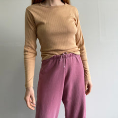 1970s Super Soft Ribbed Camel Colored Long Sleeve T-Shirt - WOW