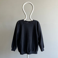 1990s Faded Blank Black Raglan Sweatshirt by Hanes Her Way