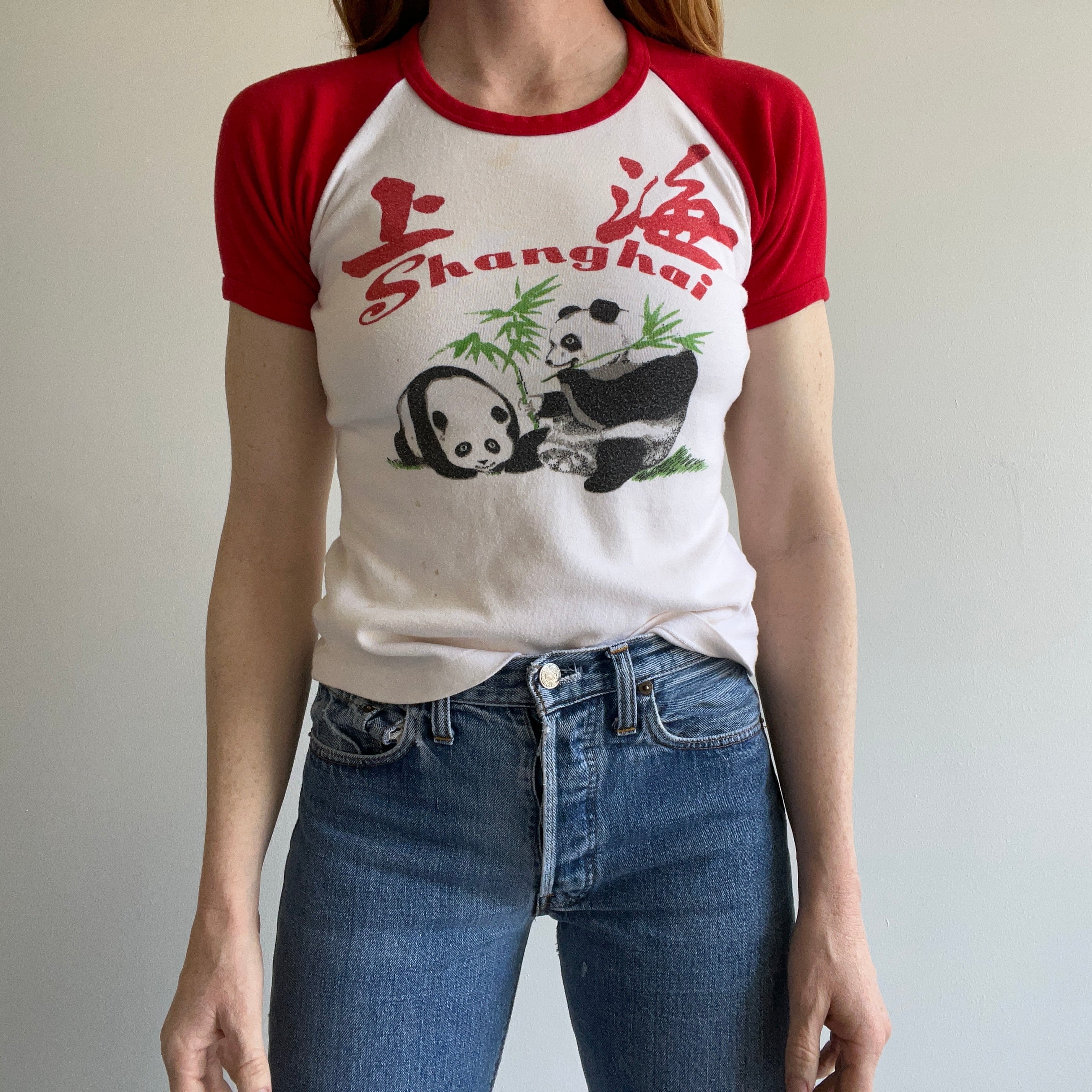 1970s Baby Tee Style Shanghai Baseball Ring T-Shirt - OMG!!!