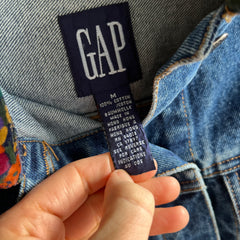 1990s Gap Velvet Floral Collar Denim Jean Jacket