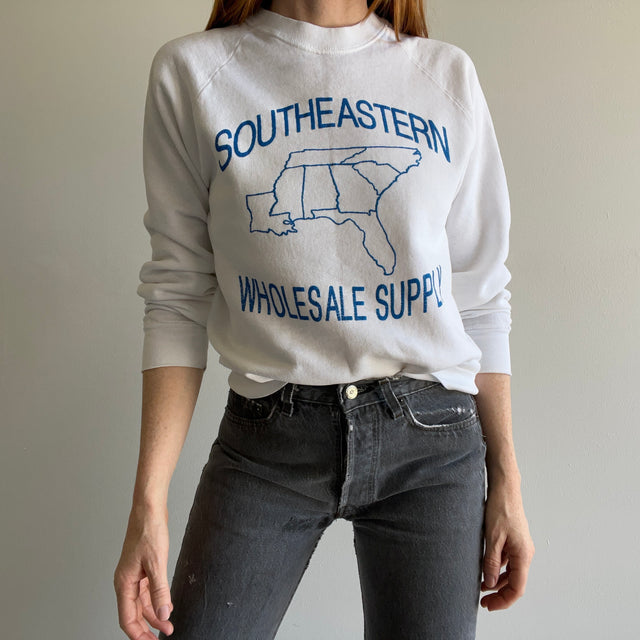 1980s Southeastern Wholesale Supply Sweat-shirt à étoiles éclaircies