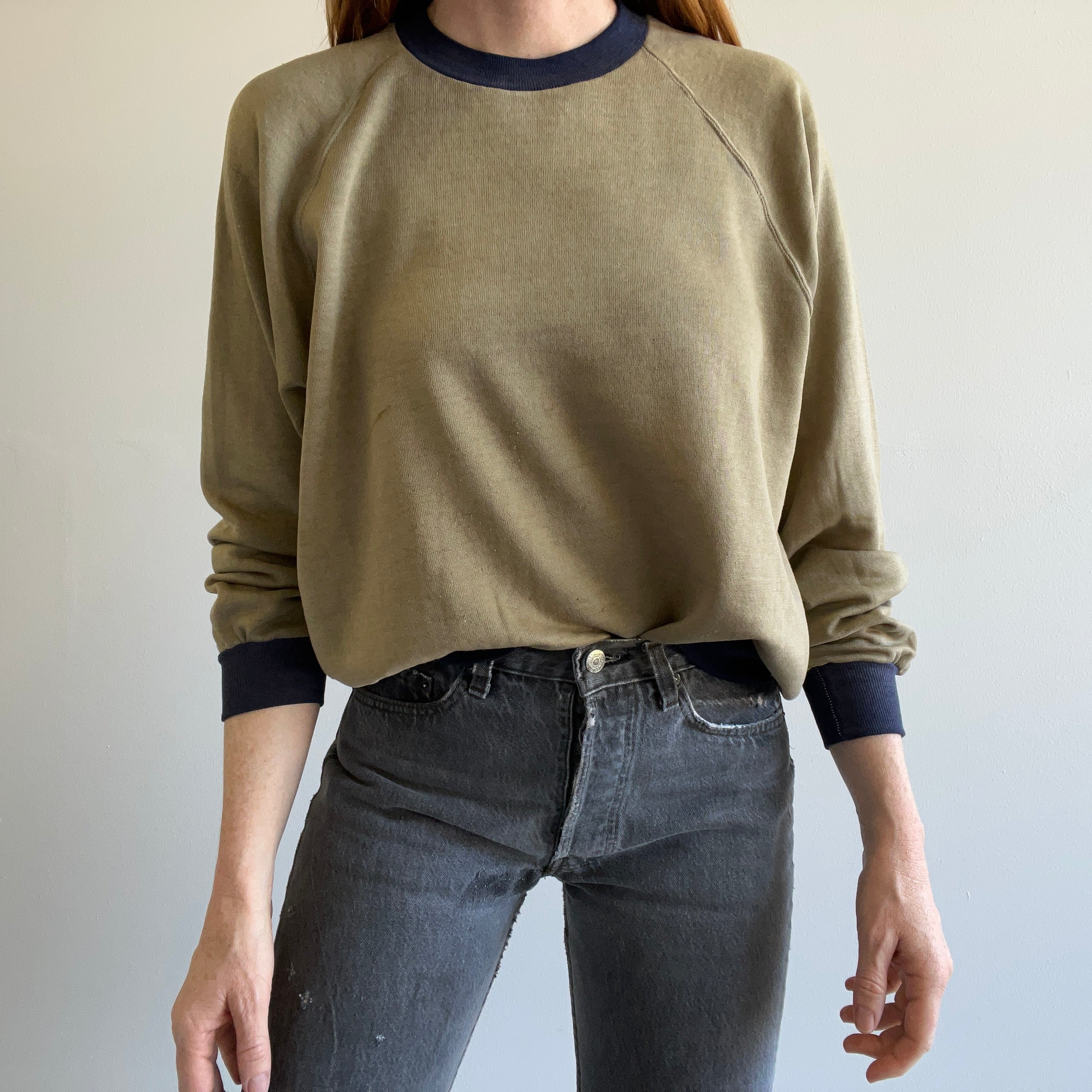 1980s Thinned Out Ultra Slouchy Two Tone Sweatshirt - Personal Collection Piece