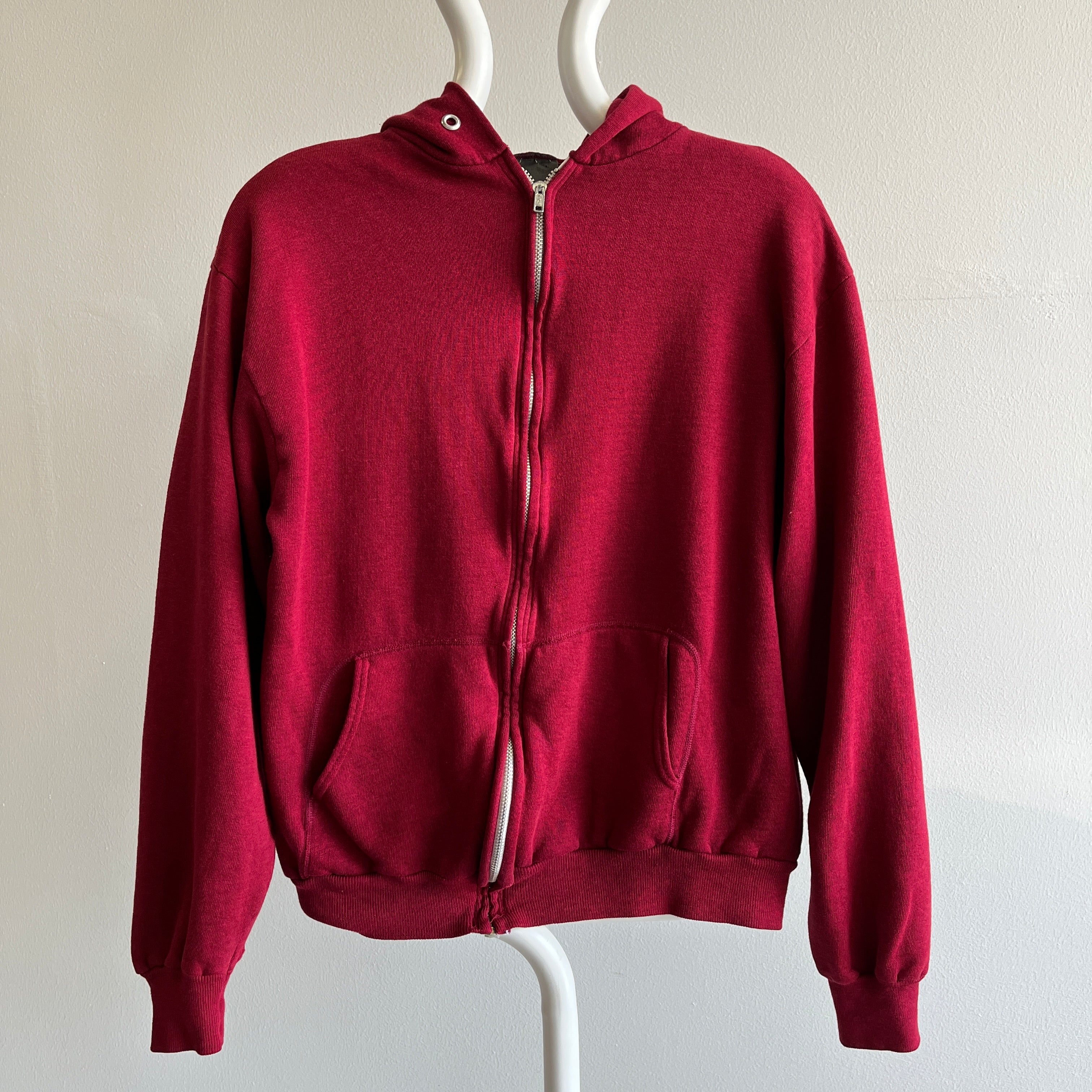 1980s Bordeaux Soft Slouchy Zip Up Hoodie