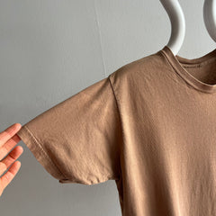 1980s Blank Faded Coffee Colored Blank Cotton T-Shirt