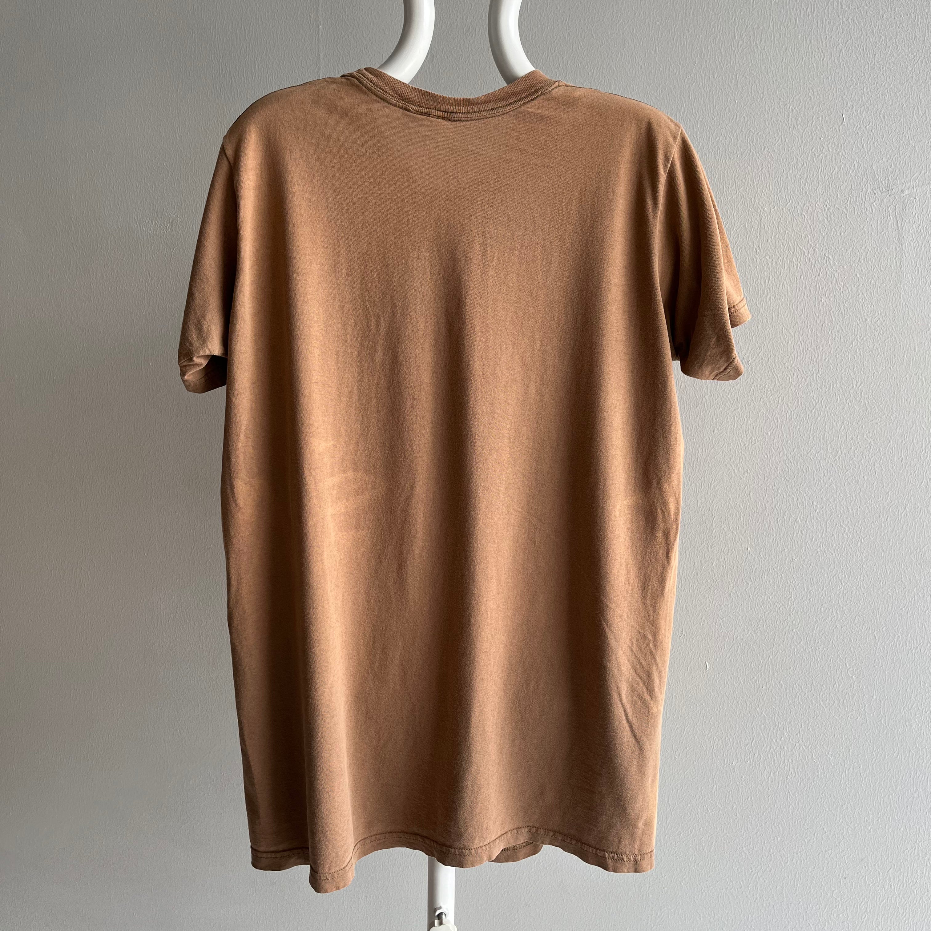 1980s Blank Faded Coffee Colored Blank Cotton T-Shirt