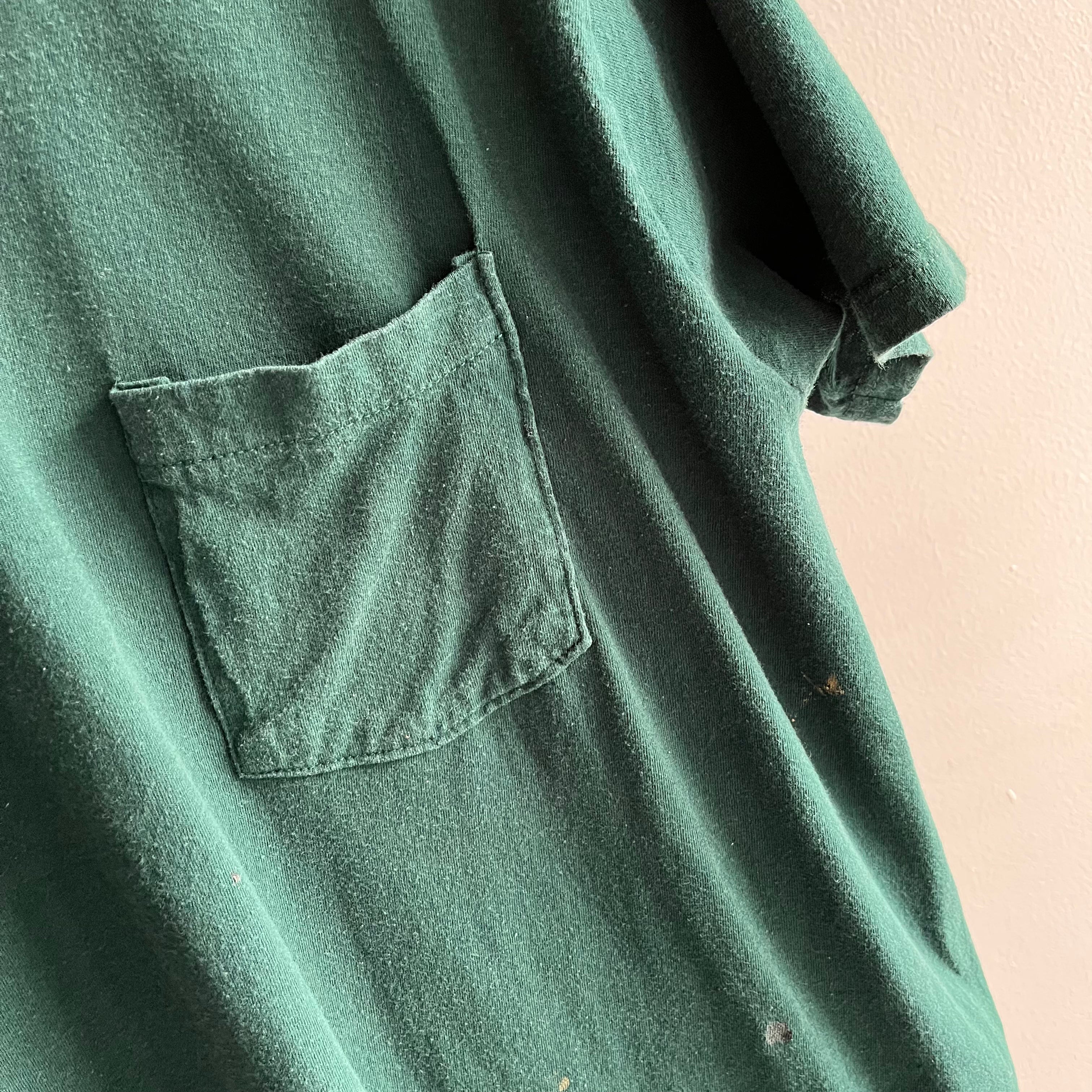 1990/2000s Dark Green Paint Stained Cotton T-Shirt by FOTL