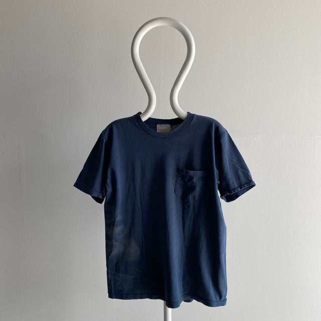 1980s Kings Road Sun Fade Stained Navy Pocket T-Shirt - THIS!!