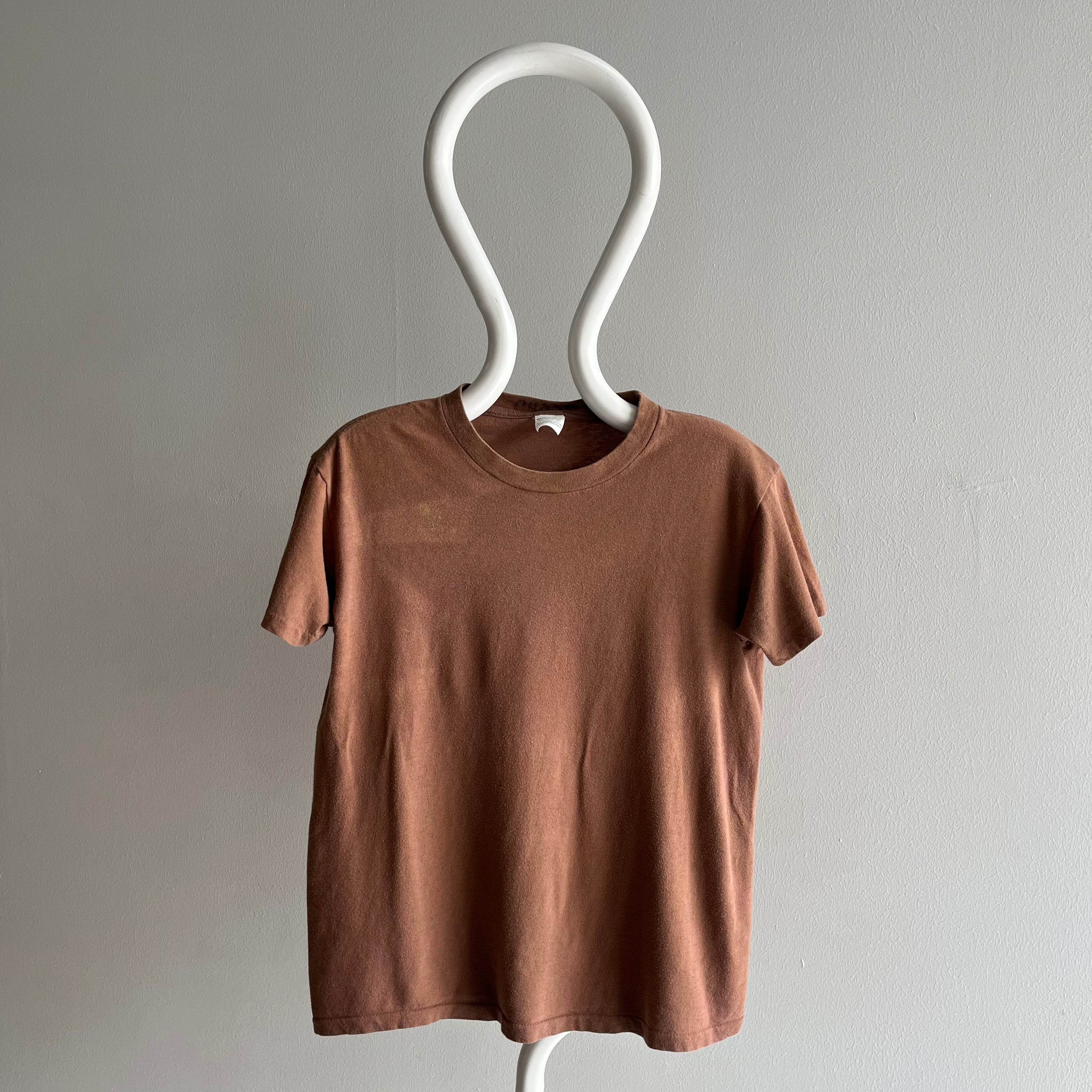 1980s Blank Army Brown Cotton T-Shirt