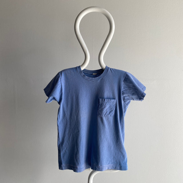 1980s FOTL Dream Boat T-shirt de poche bleu clair délavé à point unique