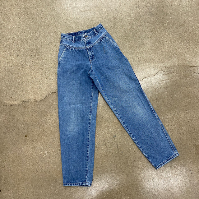 1980s 24" Pleated and Tapered "Mom Jeans" Medium Wash