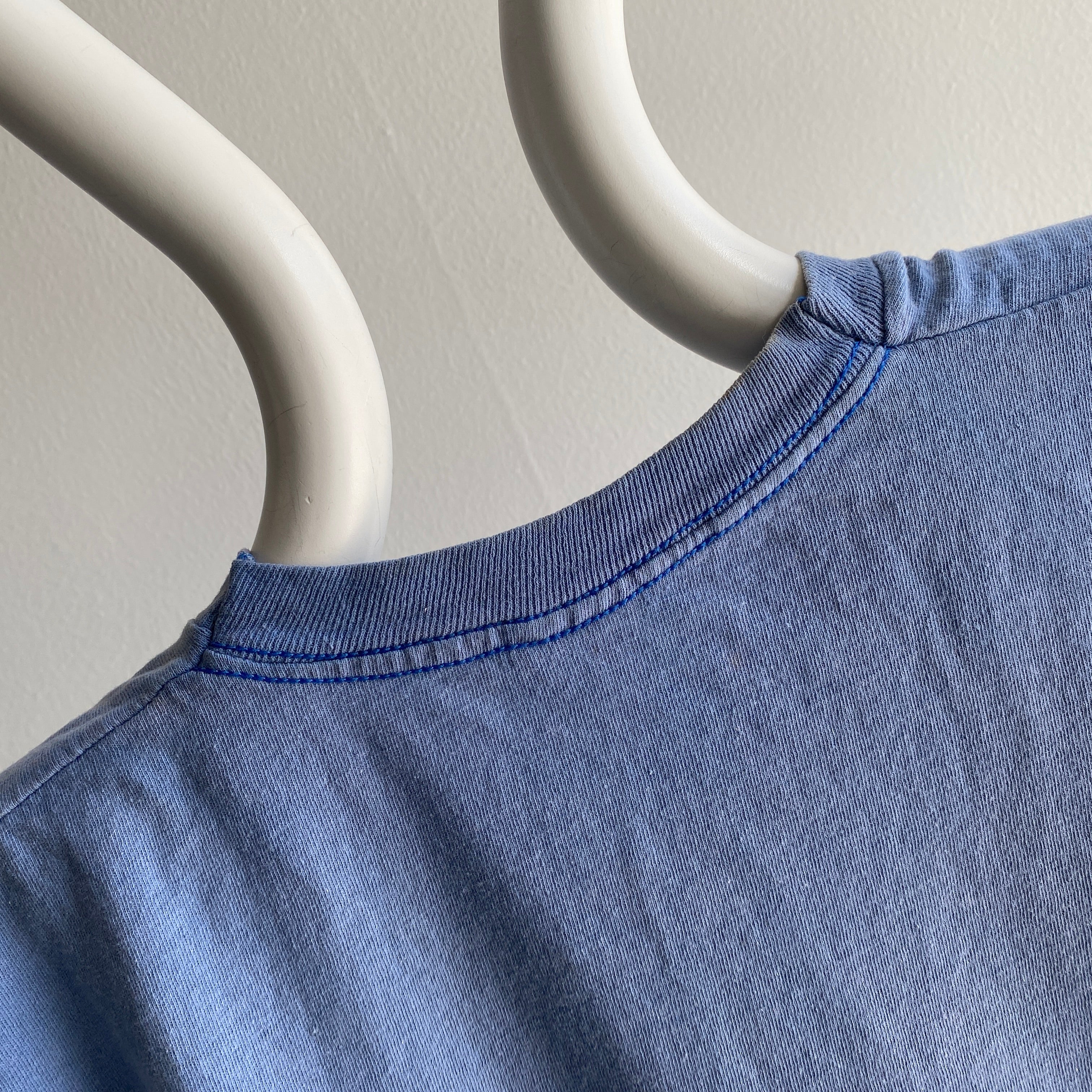 1980s FOTL Dream Boat T-shirt de poche bleu clair délavé à point unique