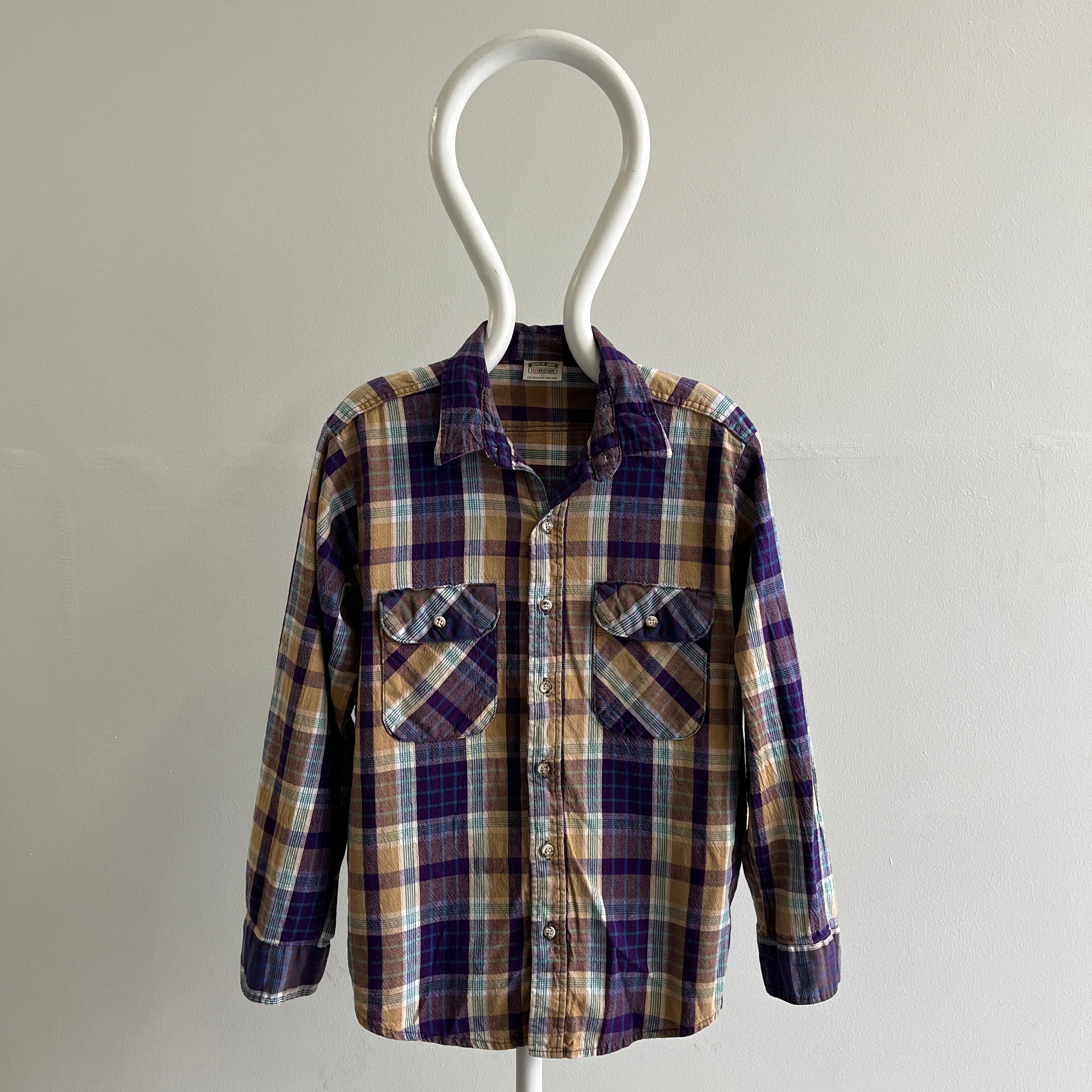 1990s Five Brothers Purple and Khaki Cotton Flannel