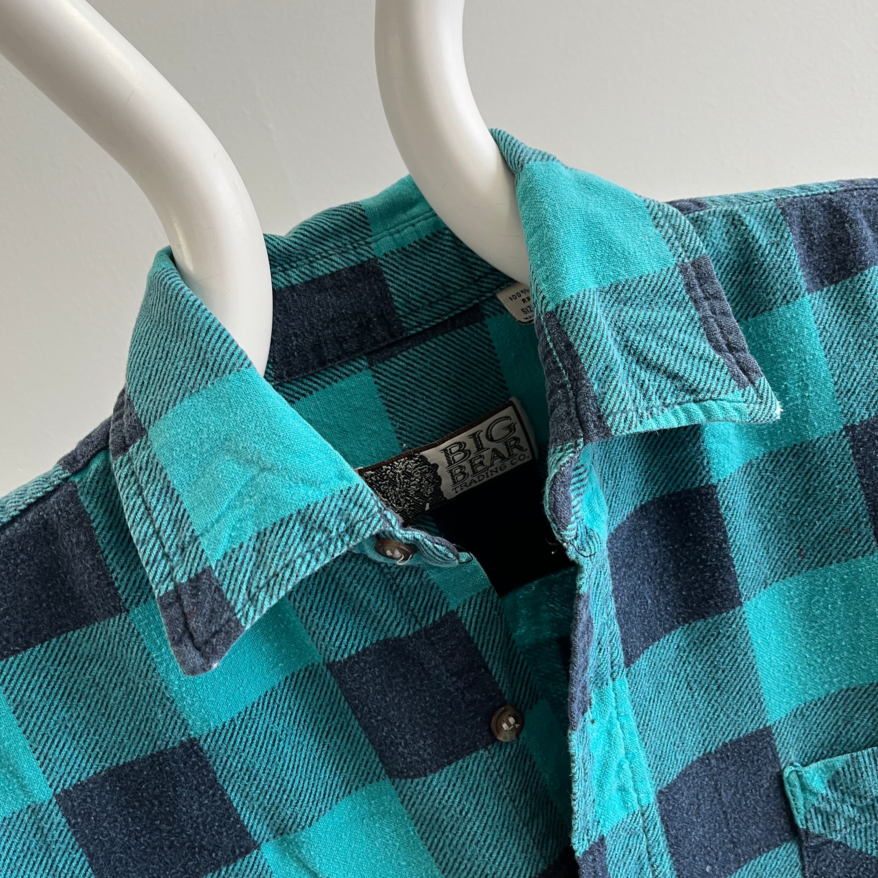 1990/2000s Teal Buffalo Plaid Paint Stained Cotton Flannel