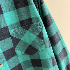 1990/2000s Teal Buffalo Plaid Paint Stained Cotton Flannel