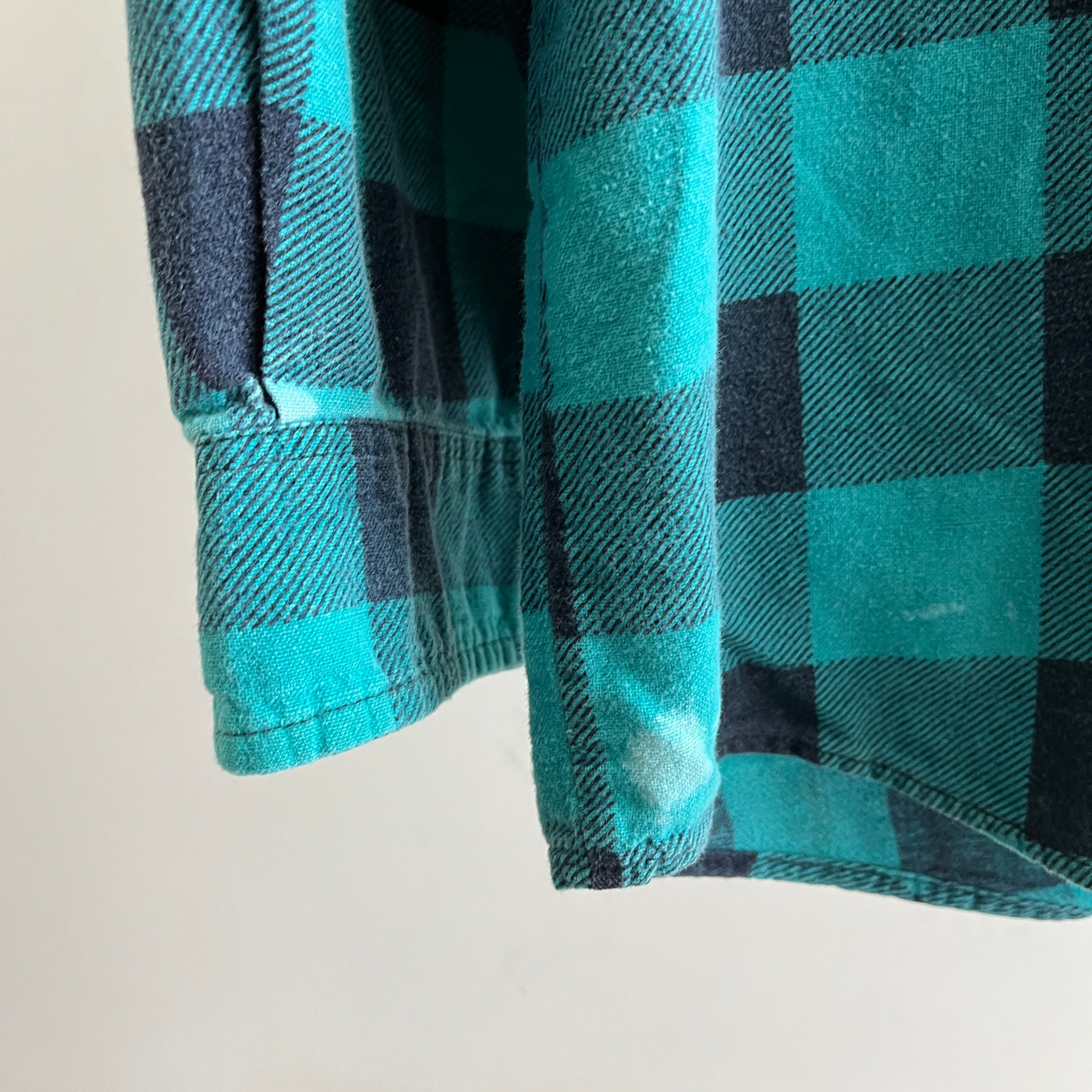 1990/2000s Teal Buffalo Plaid Paint Stained Cotton Flannel