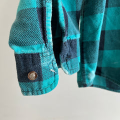 1990/2000s Teal Buffalo Plaid Paint Stained Cotton Flannel