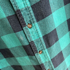 1990/2000s Teal Buffalo Plaid Paint Stained Cotton Flannel